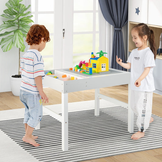 3 in 1 Wooden Kids Table with Storage and Double-Sided Tabletop, White Kids Table & Chair Sets   at Gallery Canada