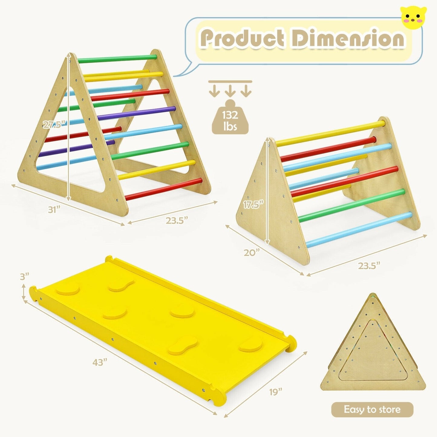 3 in 1 Wooden Set of 2 Triangle Climber with Ramp for Slid, Multicolor Climbers & Slides   at Gallery Canada