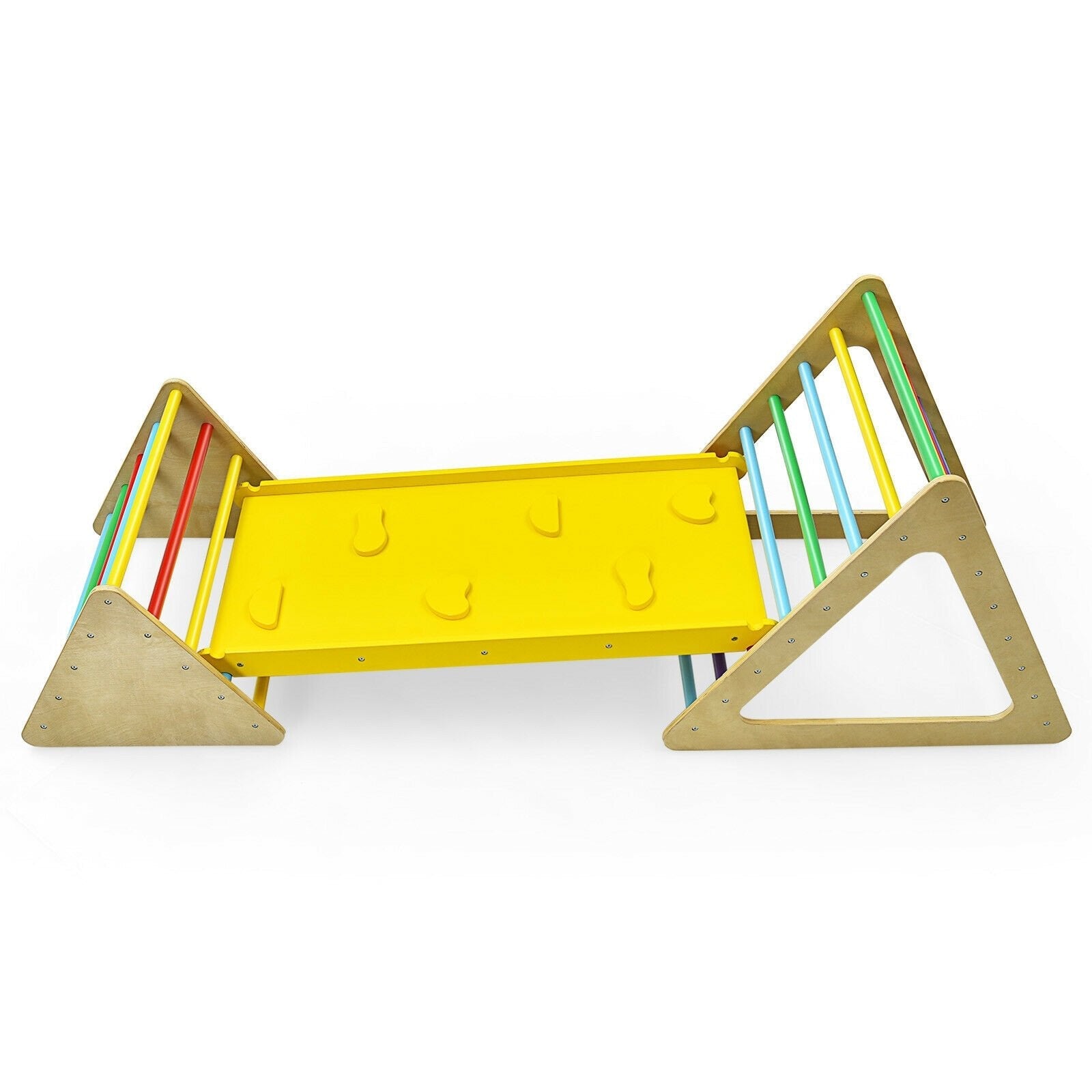 3 in 1 Wooden Set of 2 Triangle Climber with Ramp for Slid, Multicolor Climbers & Slides   at Gallery Canada