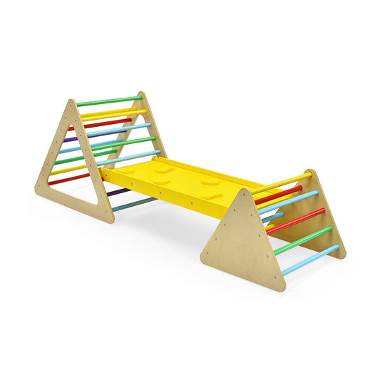 3 in 1 Wooden Set of 2 Triangle Climber with Ramp for Slid, Multicolor Climbers & Slides   at Gallery Canada