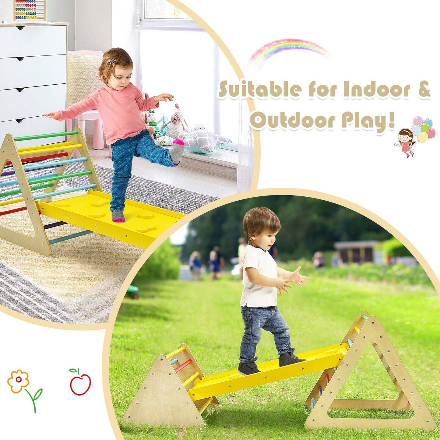 3 in 1 Wooden Set of 2 Triangle Climber with Ramp for Slid, Multicolor Climbers & Slides   at Gallery Canada