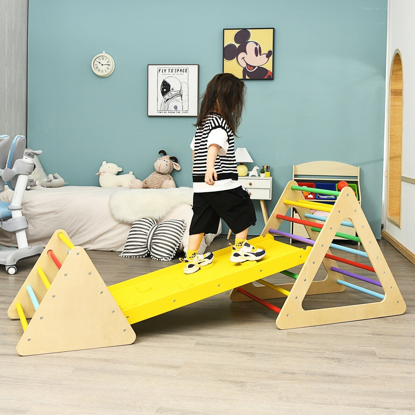 3 in 1 Wooden Set of 2 Triangle Climber with Ramp for Slid, Multicolor Climbers & Slides   at Gallery Canada