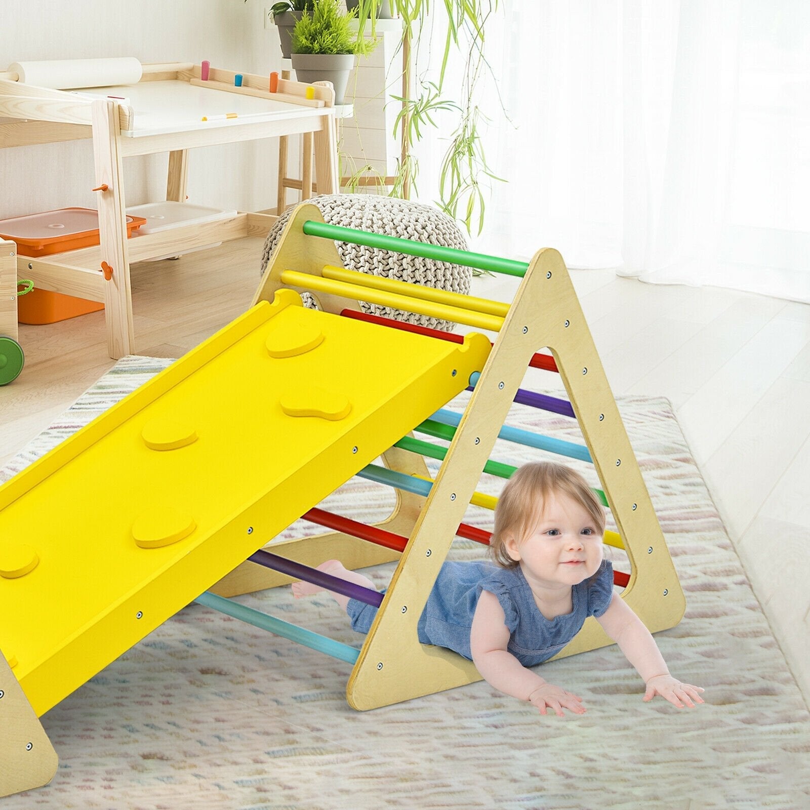 3 in 1 Wooden Set of 2 Triangle Climber with Ramp for Slid, Multicolor Climbers & Slides   at Gallery Canada