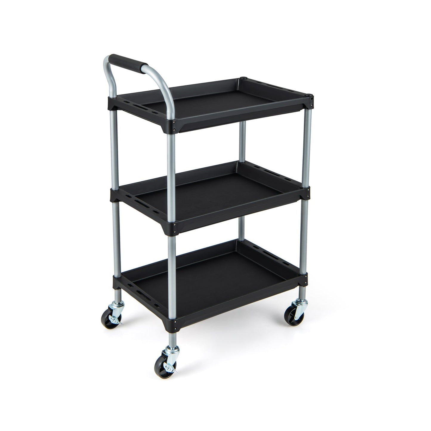 3 Layer Tool Cart with PP Shelves Sponged Handle and Swivel Wheel, Black Kitchen Islands & Carts Black  at Gallery Canada