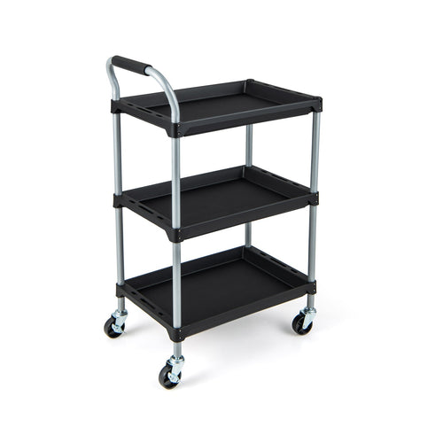 3 Layer Tool Cart with PP Shelves Sponged Handle and Swivel Wheel, Black