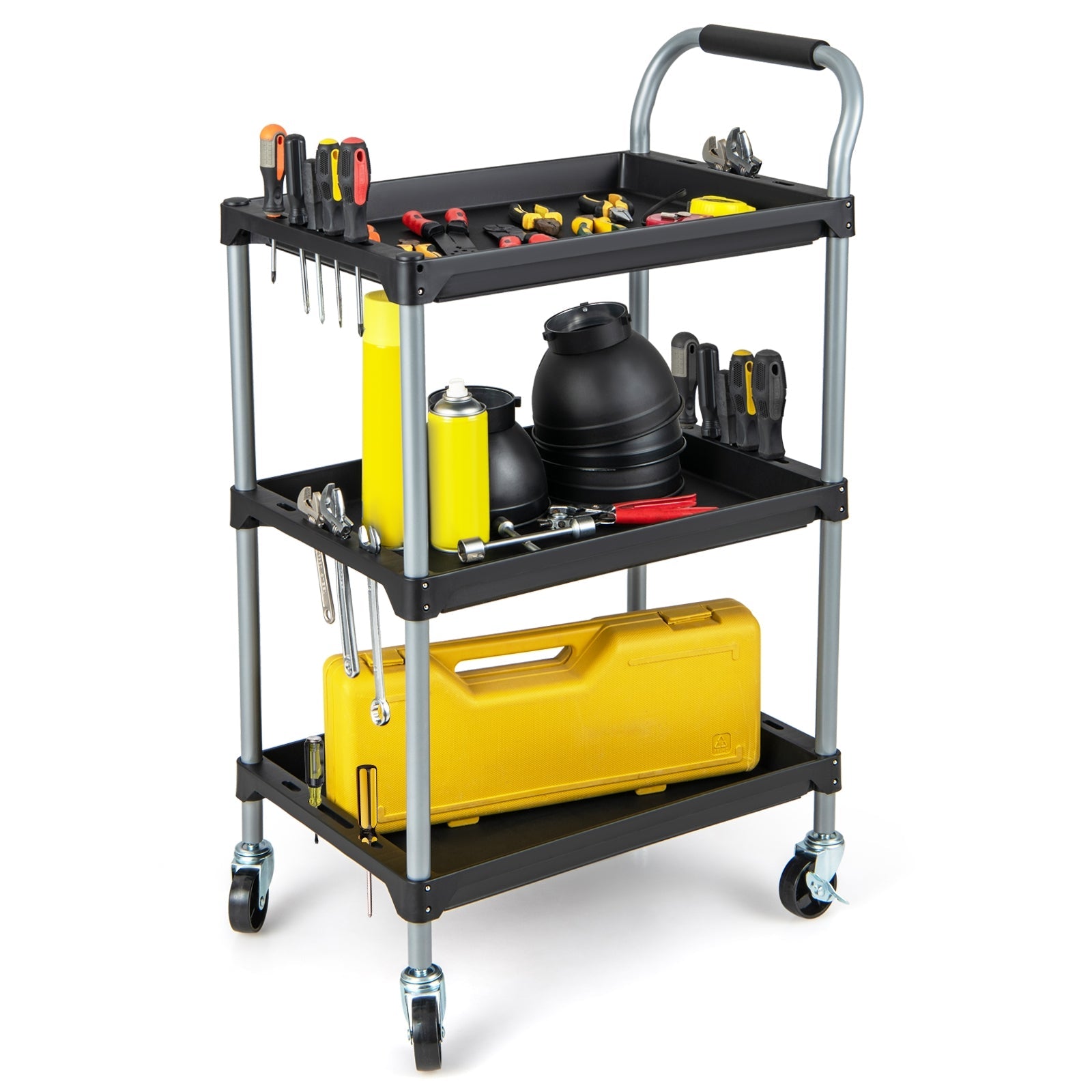 3 Layer Tool Cart with PP Shelves Sponged Handle and Swivel Wheel, Black Kitchen Islands & Carts   at Gallery Canada