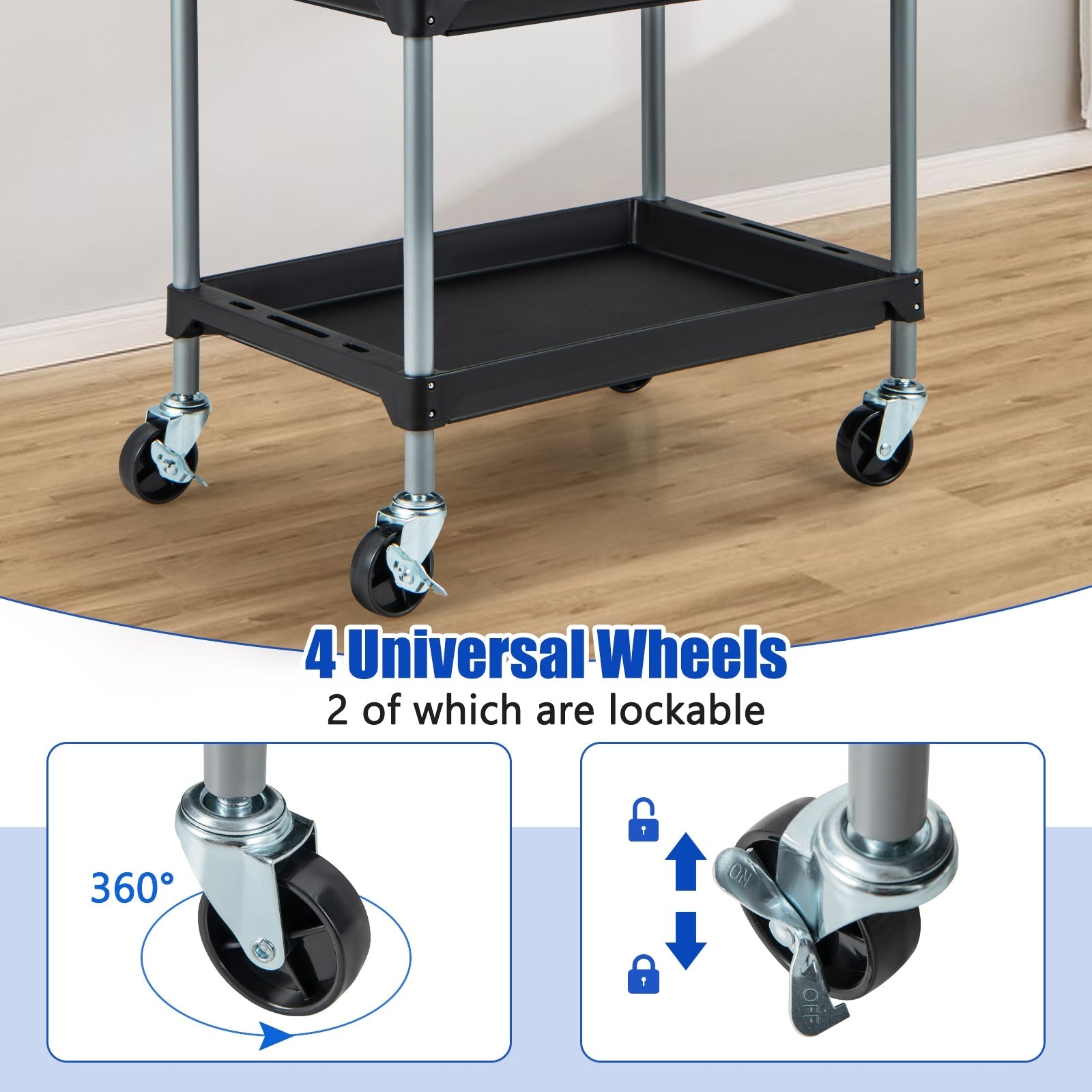 3 Layer Tool Cart with PP Shelves Sponged Handle and Swivel Wheel, Black Kitchen Islands & Carts   at Gallery Canada