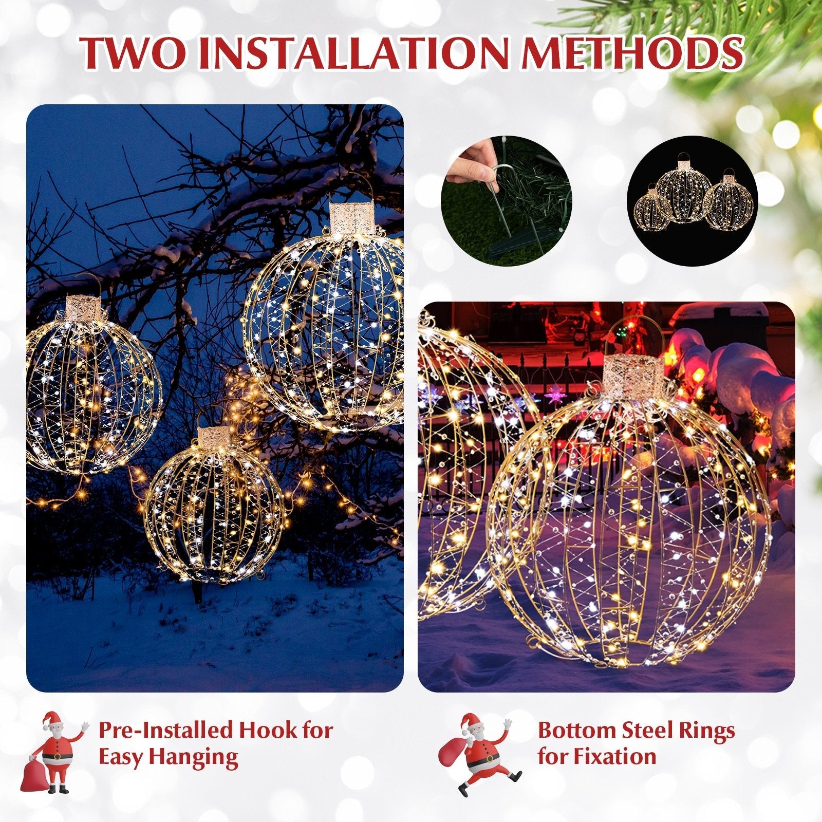 3 Pack Christmas LED Light Balls with Cable Ties and 6 Stakes, Golden Christmas Decor & Accessories   at Gallery Canada