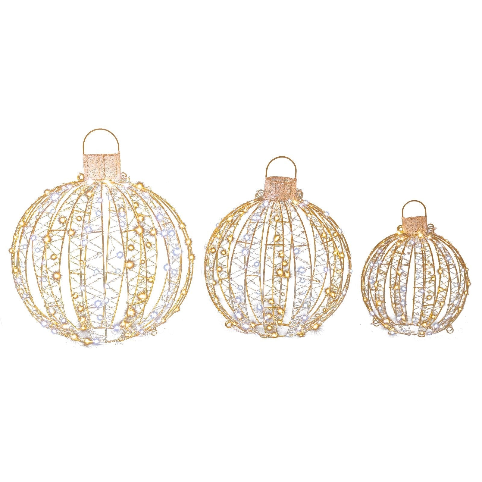 3 Pack Christmas LED Light Balls with Cable Ties and 6 Stakes, Golden Christmas Decor & Accessories   at Gallery Canada