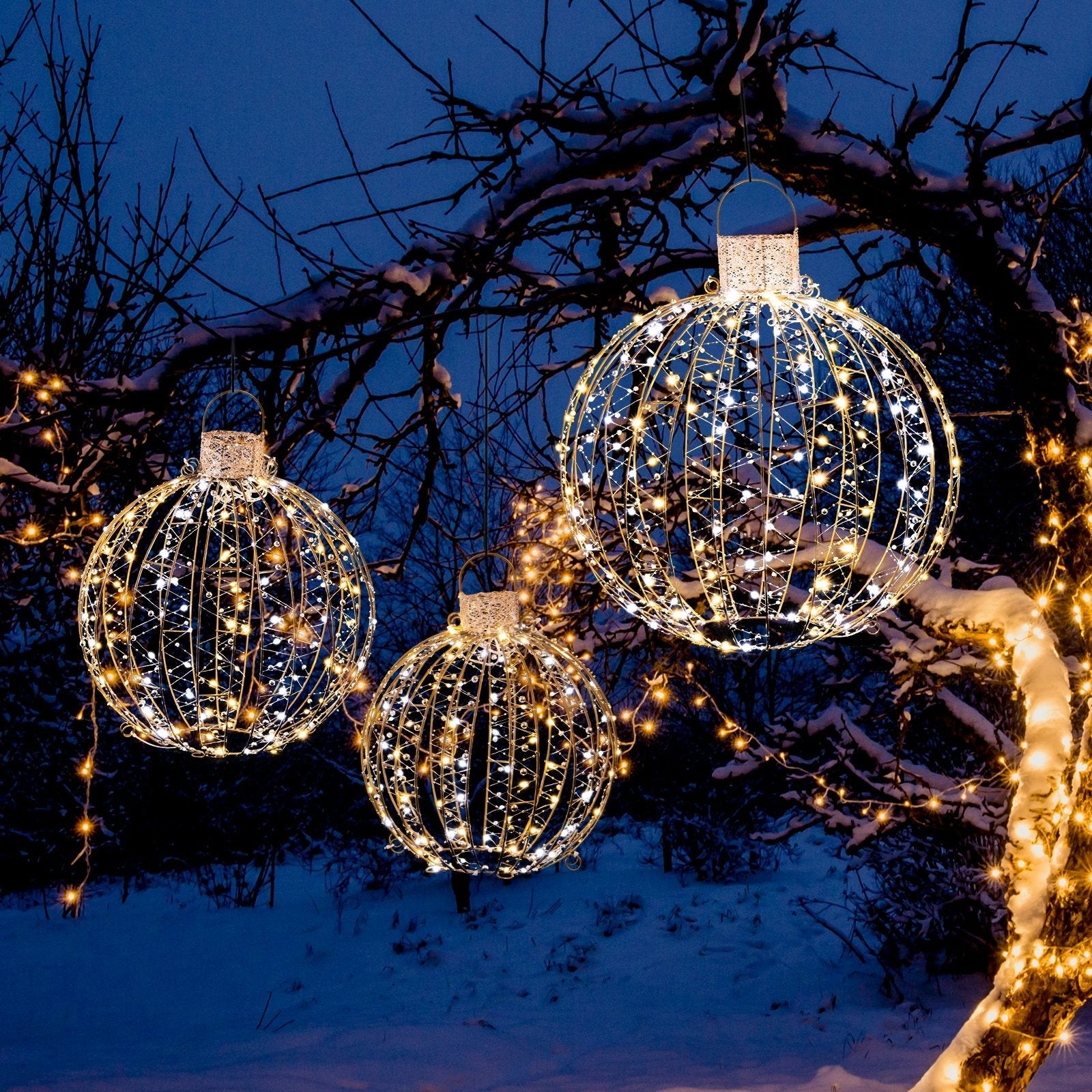 3 Pack Christmas LED Light Balls with Cable Ties and 6 Stakes, Golden Christmas Decor & Accessories   at Gallery Canada