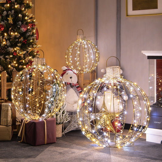 3 Pack Christmas LED Light Balls with Cable Ties and 6 Stakes, Golden Christmas Decor & Accessories   at Gallery Canada