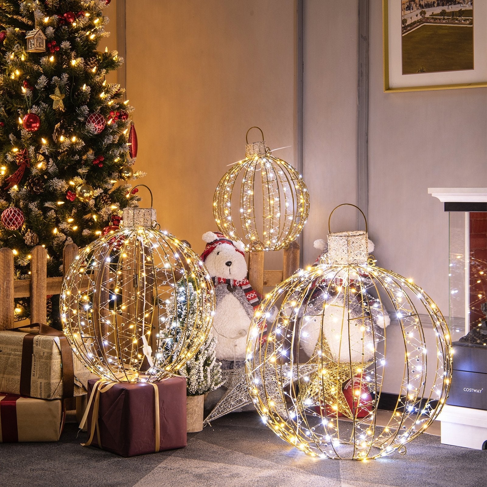 3 Pack Christmas LED Light Balls with Cable Ties and 6 Stakes, Golden Christmas Decor & Accessories   at Gallery Canada