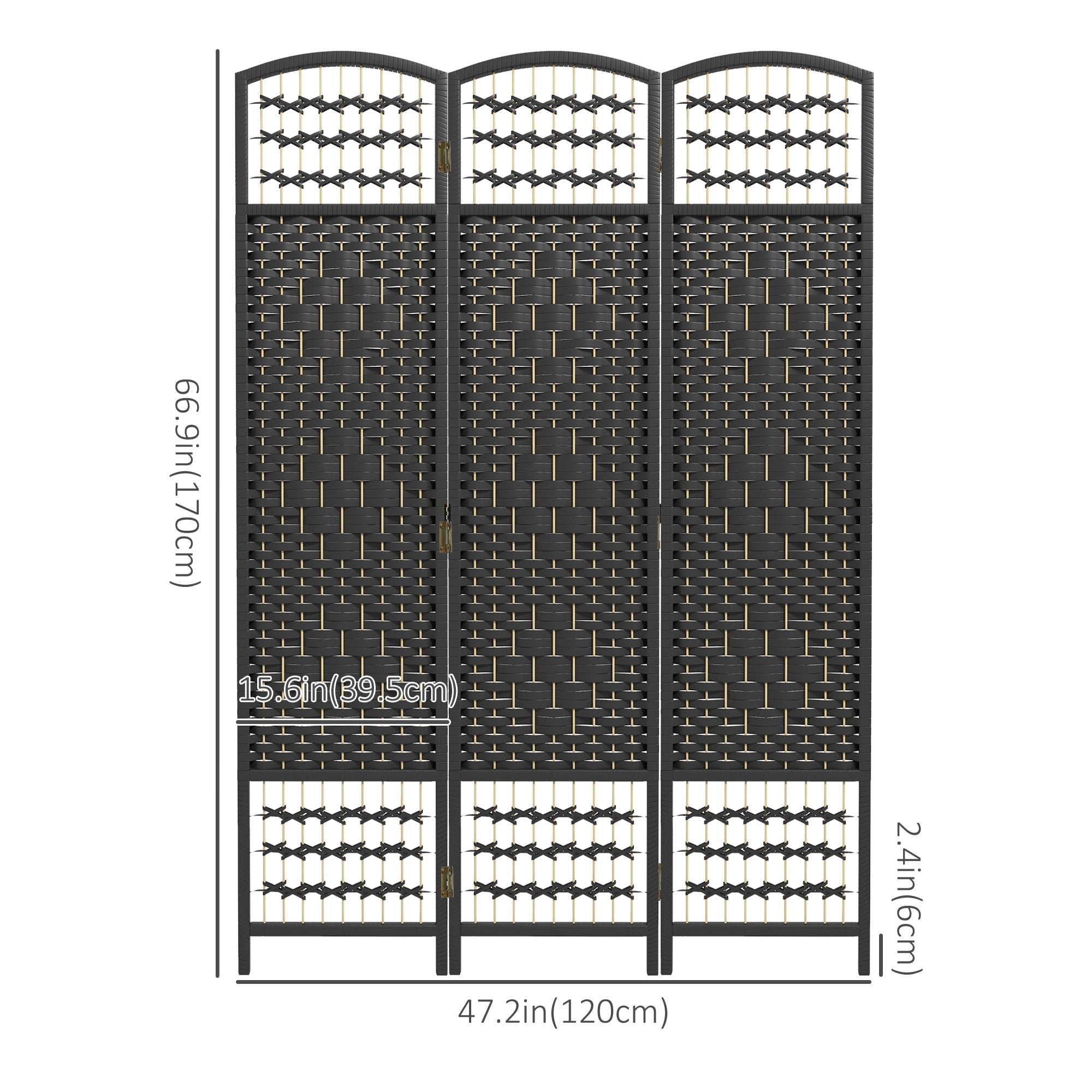 3 Panel Folding Room Divider, Portable Privacy Screen, Wave Fiber Room Partition for Home Office, Black Room Dividers   at Gallery Canada