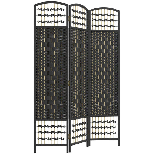 3 Panel Folding Room Divider, Portable Privacy Screen, Wave Fiber Room Partition for Home Office, Black Room Dividers Black  at Gallery Canada