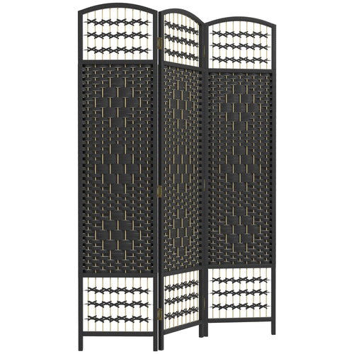 3 Panel Folding Room Divider, Portable Privacy Screen, Wave Fiber Room Partition for Home Office, Black