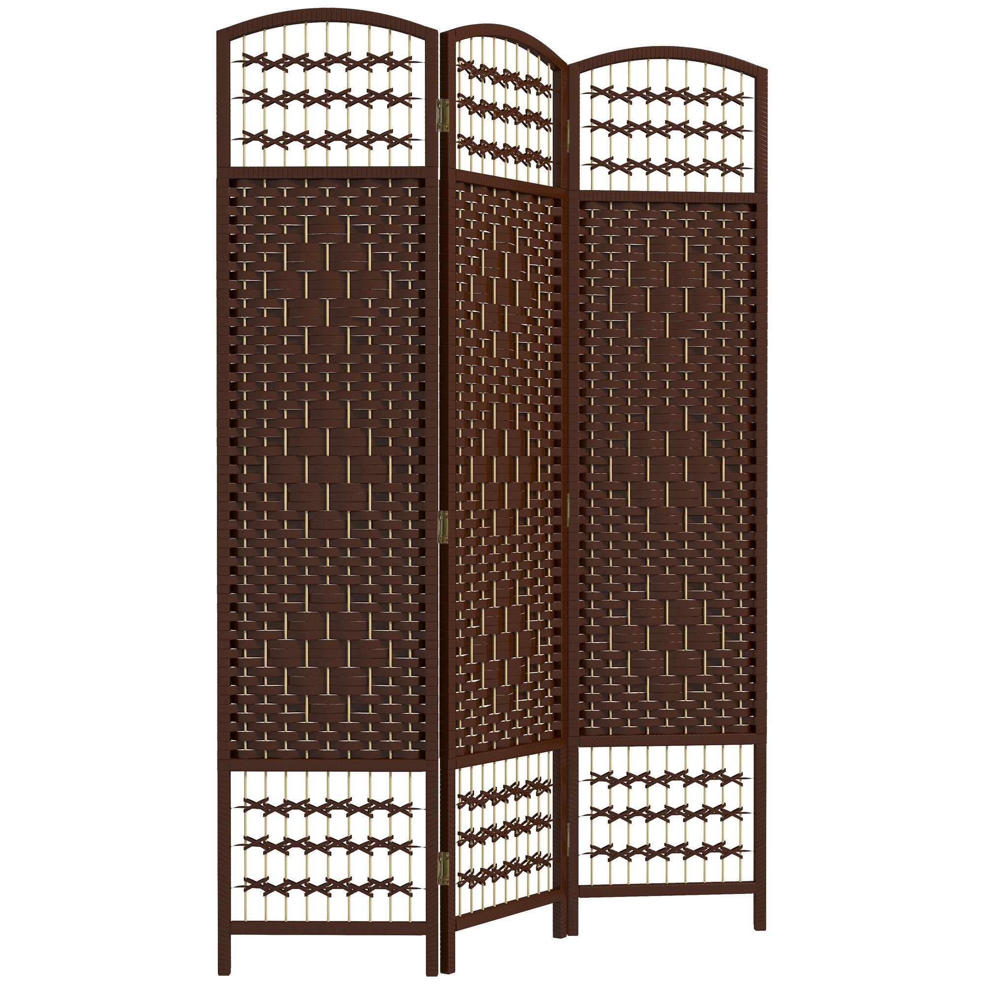 3 Panel Folding Room Divider, Portable Privacy Screen, Wave Fiber Room Partition for Home Office, Brown Room Dividers Brown  at Gallery Canada