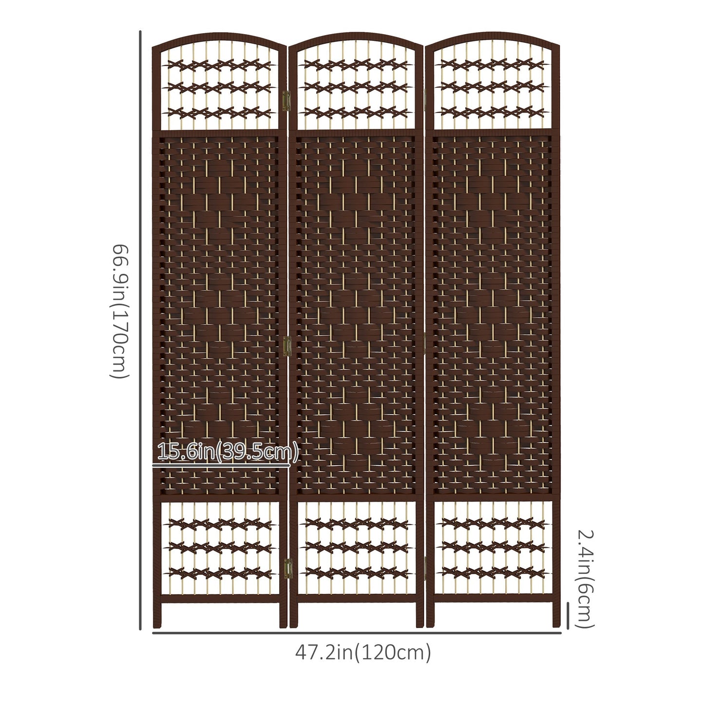 3 Panel Folding Room Divider, Portable Privacy Screen, Wave Fiber Room Partition for Home Office, Brown Room Dividers   at Gallery Canada