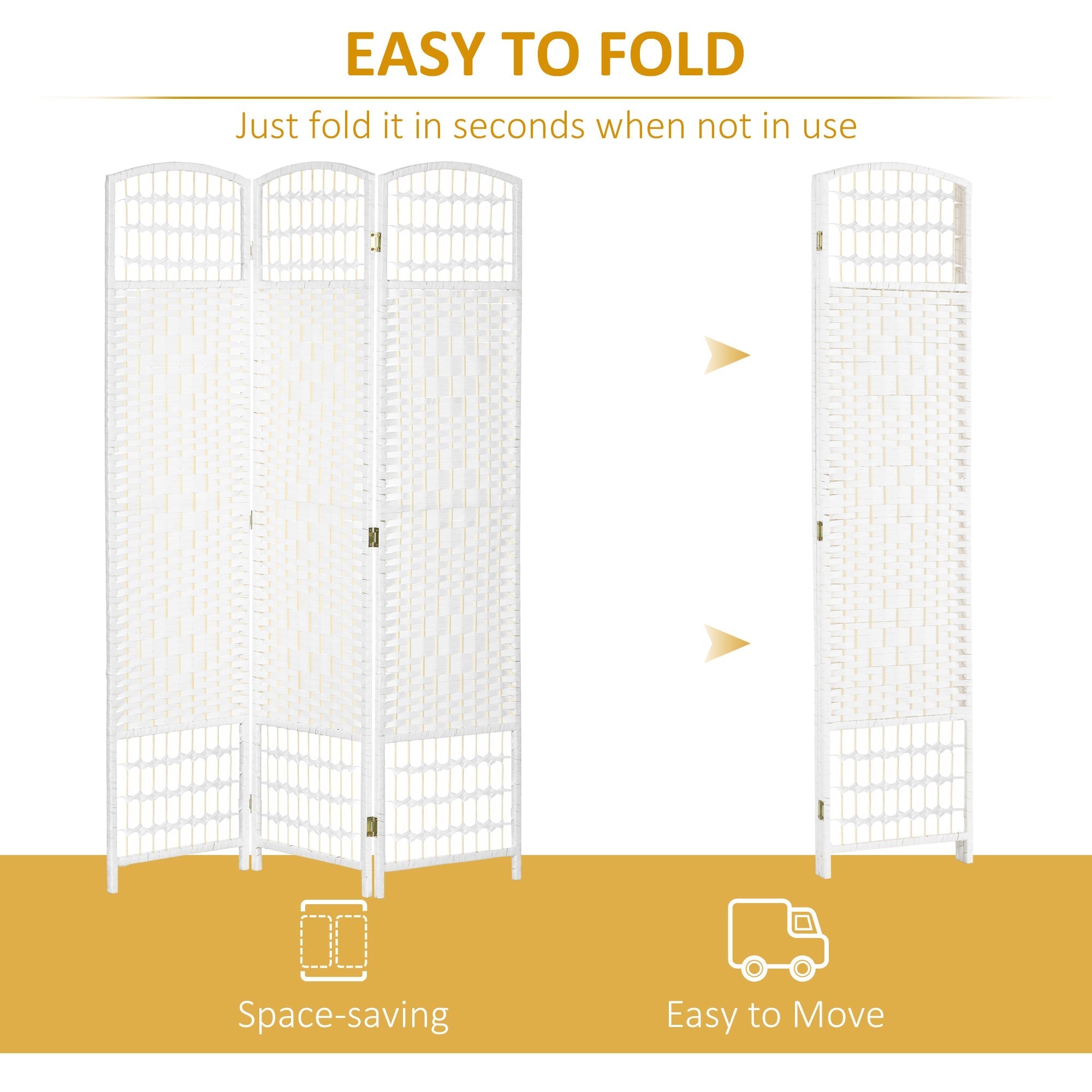 3 Panel Folding Room Divider, Portable Privacy Screen, Wave Fiber Room Partition for Home Office, White Room Dividers   at Gallery Canada