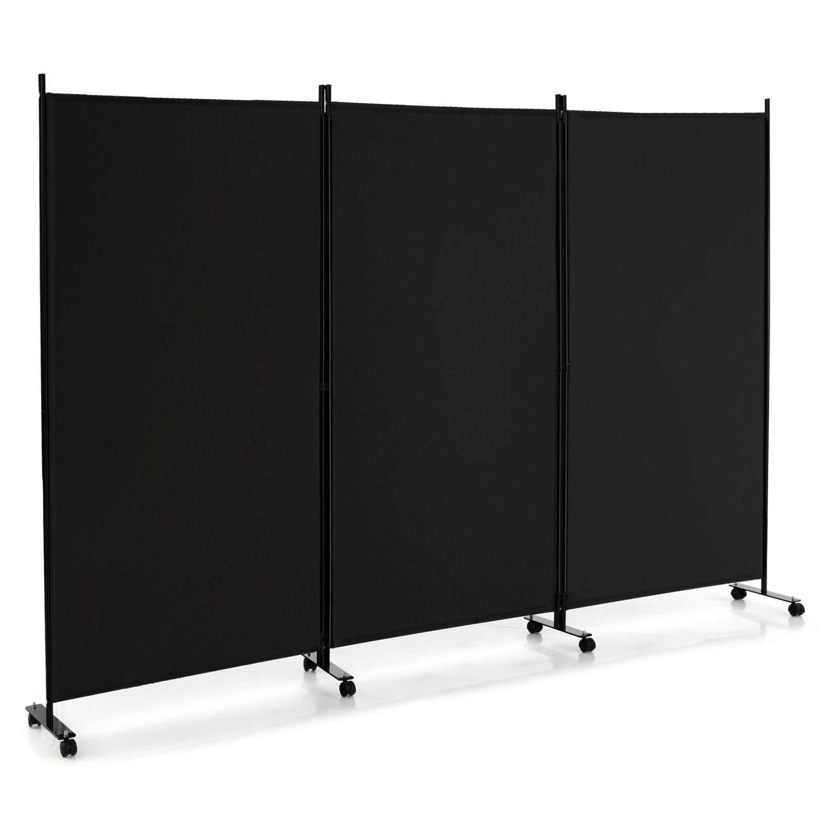 3 Panel Folding Room Divider with Lockable Wheels, Black Room Dividers   at Gallery Canada