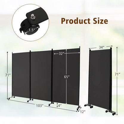 3 Panel Folding Room Divider with Lockable Wheels, Gray Room Dividers   at Gallery Canada