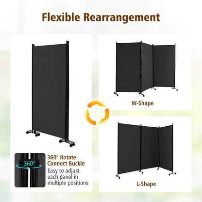 3 Panel Folding Room Divider with Lockable Wheels, Gray Room Dividers   at Gallery Canada