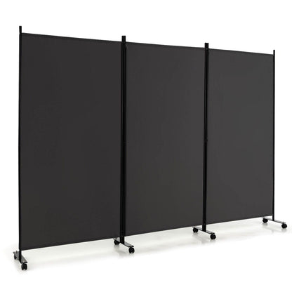 3 Panel Folding Room Divider with Lockable Wheels, Gray Room Dividers   at Gallery Canada