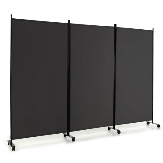 3 Panel Folding Room Divider with Lockable Wheels, Gray Room Dividers Gray  at Gallery Canada