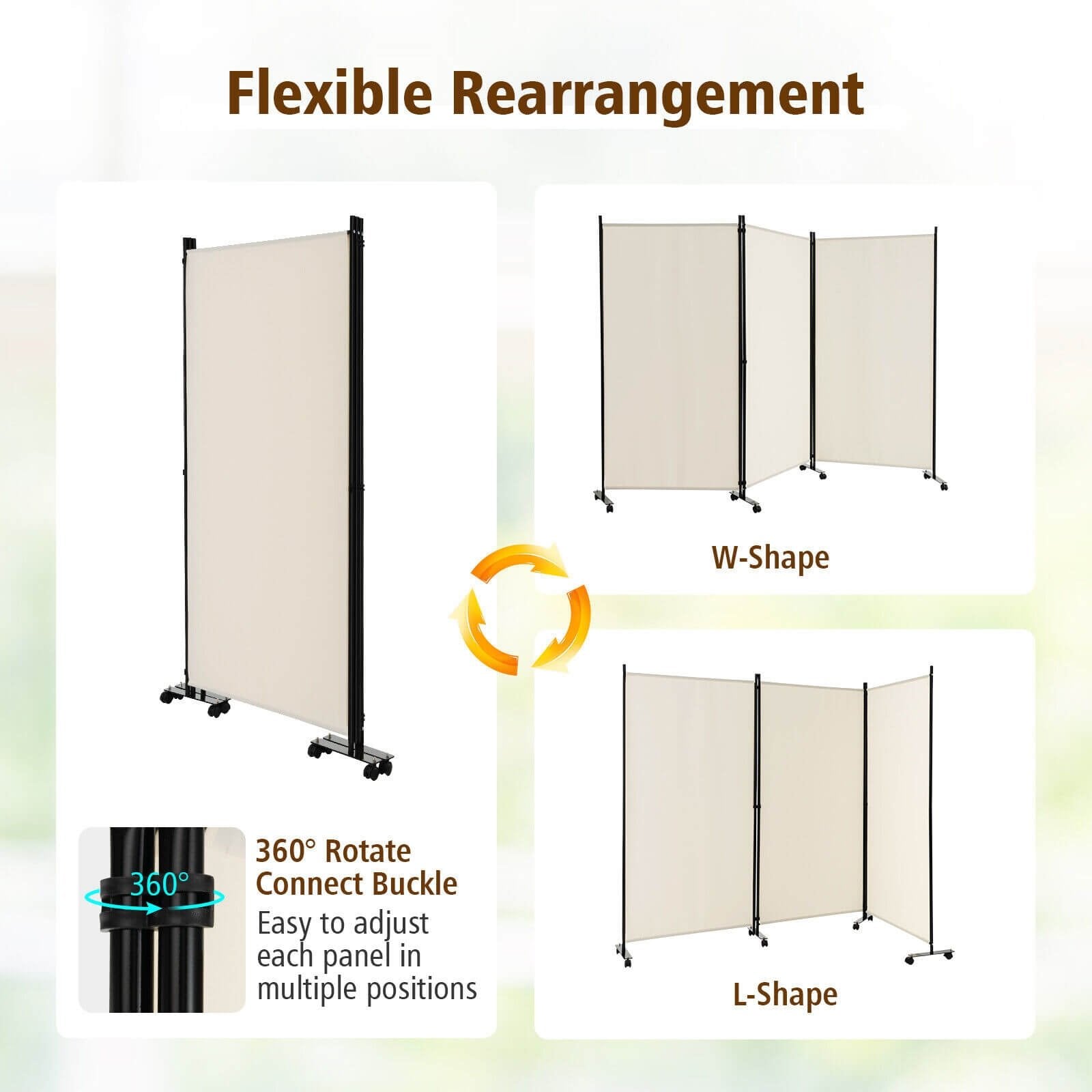 3 Panel Folding Room Divider with Lockable Wheels, White Room Dividers   at Gallery Canada