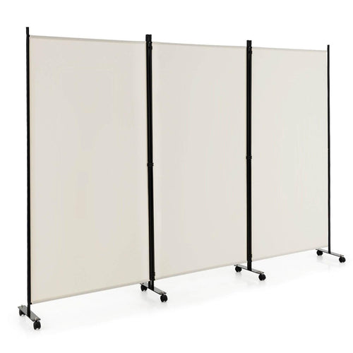 3 Panel Folding Room Divider with Lockable Wheels, White