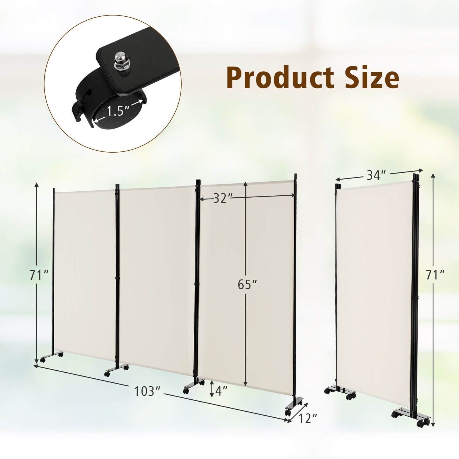 3 Panel Folding Room Divider with Lockable Wheels, White Room Dividers   at Gallery Canada