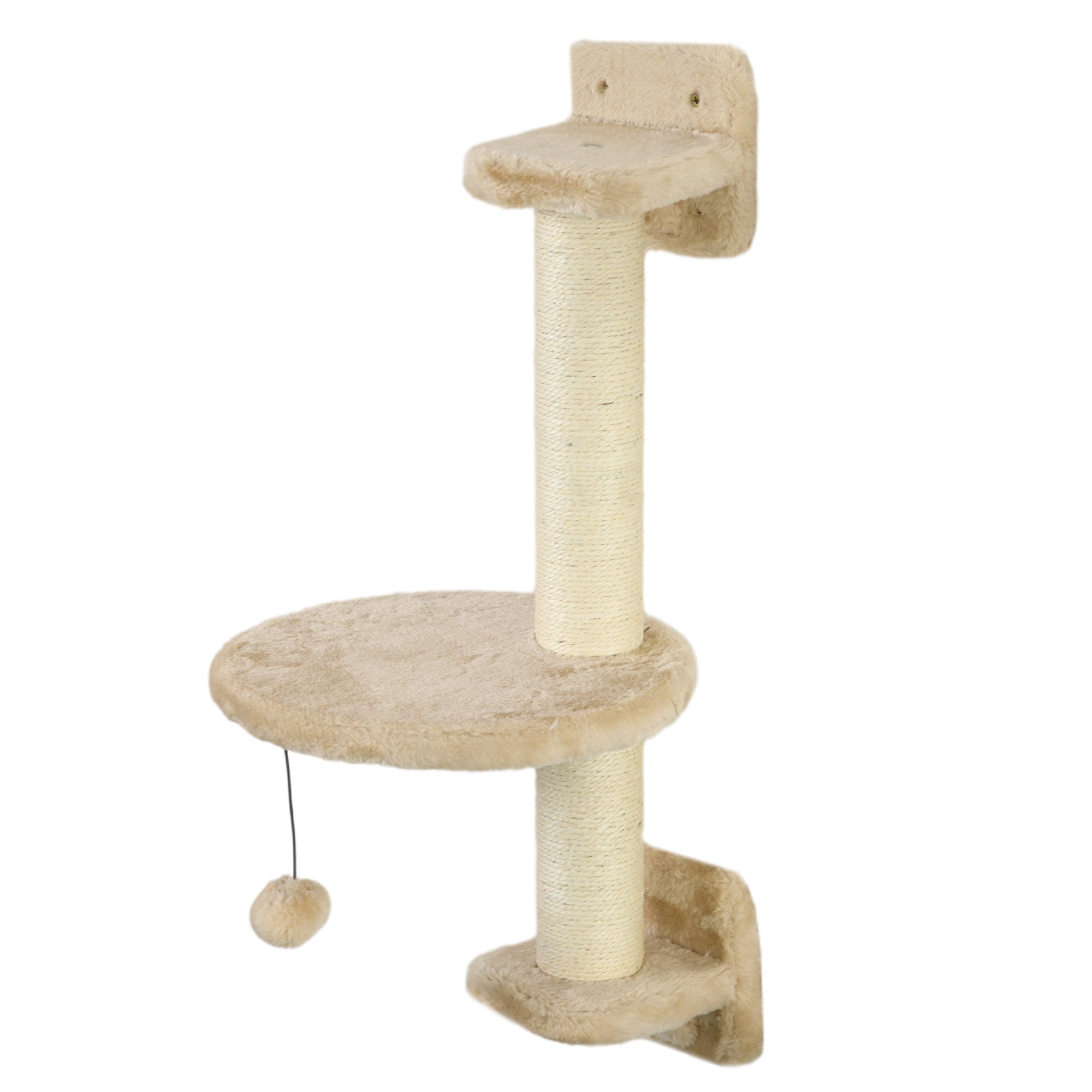 3 PCs Cat Wall Climber with Scratching Post, Ladder, Perches, Cloud-Shaped Cat Shelves, Beige Cat Climbing Wall   at Gallery Canada