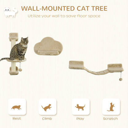 3 PCs Cat Wall Climber with Scratching Post, Ladder, Perches, Cloud-Shaped Cat Shelves, Beige Cat Climbing Wall   at Gallery Canada