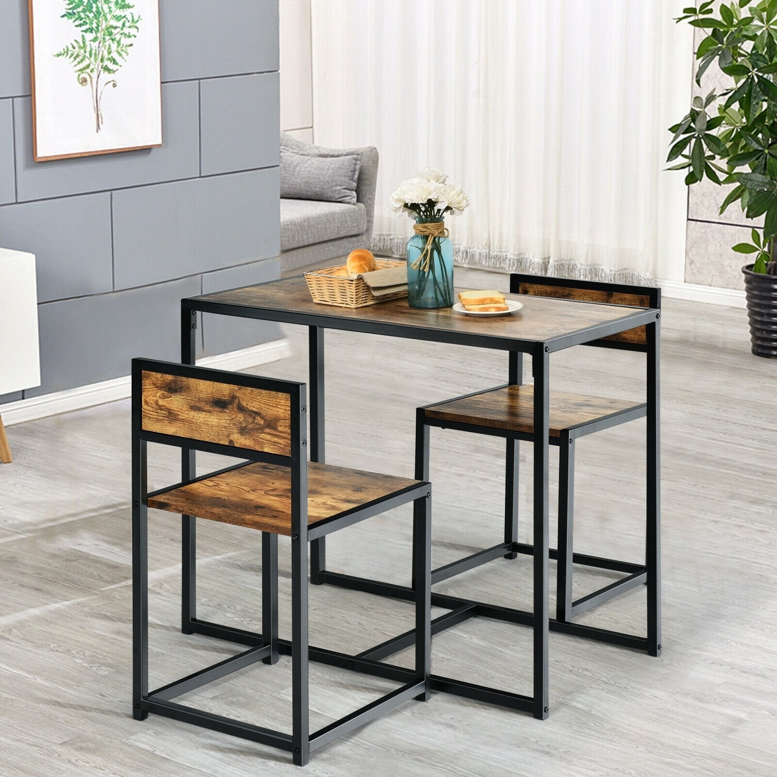 3 Pcs Dining Set Compact Table and 2 Chair with Metal Frame for for Small Space, Coffee Dining Room Sets   at Gallery Canada