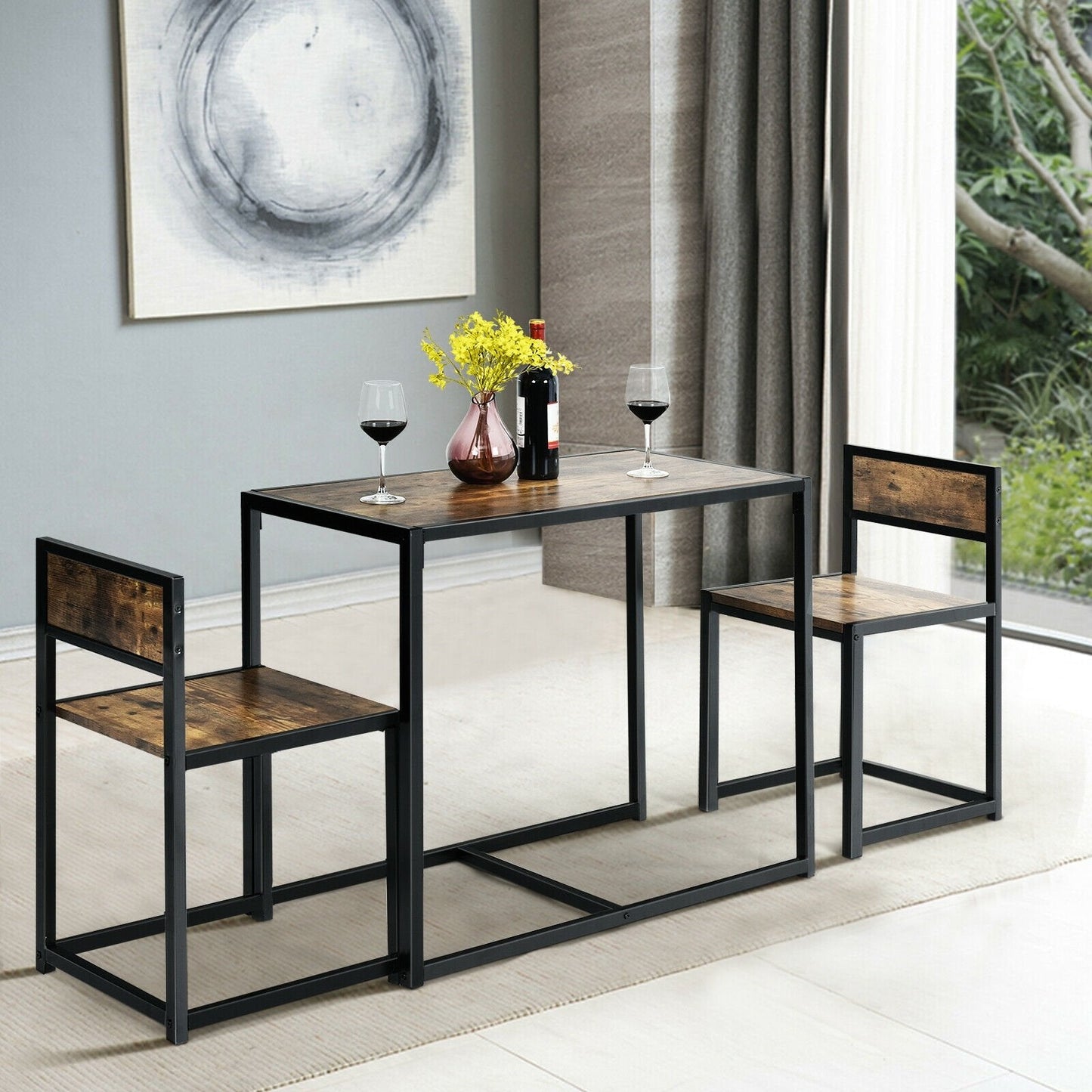 3 Pcs Dining Set Compact Table and 2 Chair with Metal Frame for for Small Space, Coffee Dining Room Sets   at Gallery Canada