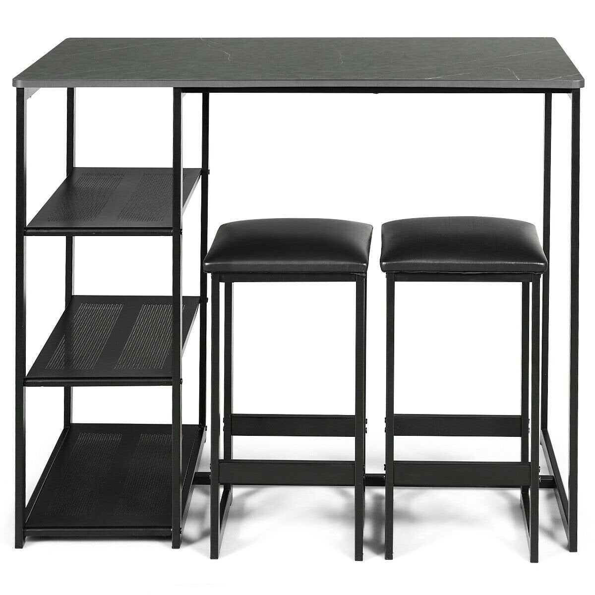 3 pcs Dining Set with Faux Marble Top Table and 2 Stools, Black Dining Room Sets   at Gallery Canada