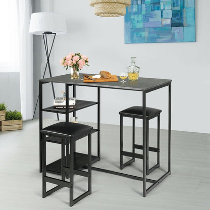 3 pcs Dining Set with Faux Marble Top Table and 2 Stools, Black Dining Room Sets   at Gallery Canada