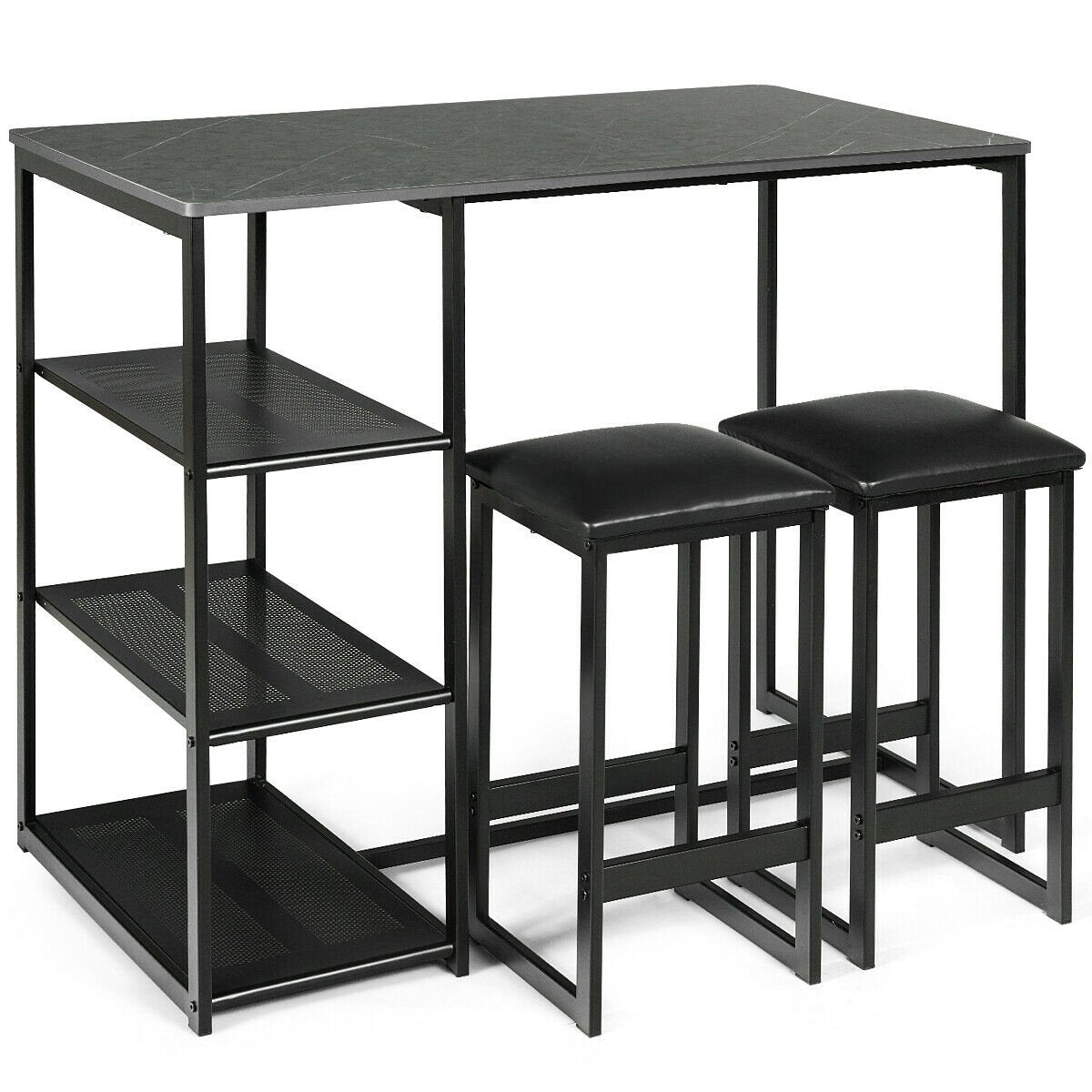 3 pcs Dining Set with Faux Marble Top Table and 2 Stools, Black Dining Room Sets   at Gallery Canada