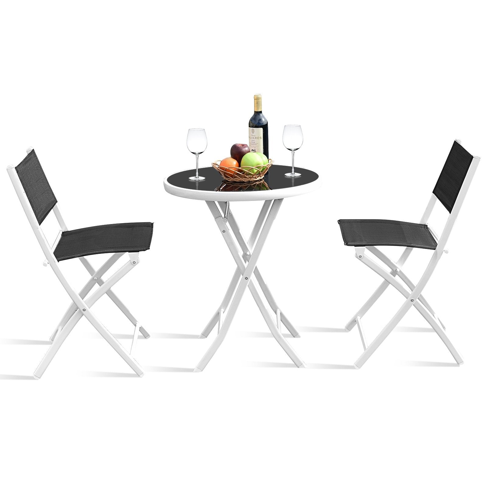 3 PCS Folding Bistro Table Chairs Set Garden Backyard Patio Furniture Black New, Black Patio Conversation Sets   at Gallery Canada