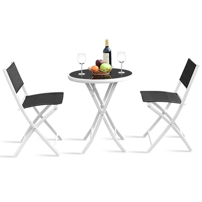 3 PCS Folding Bistro Table Chairs Set Garden Backyard Patio Furniture Black New, Black Patio Conversation Sets   at Gallery Canada