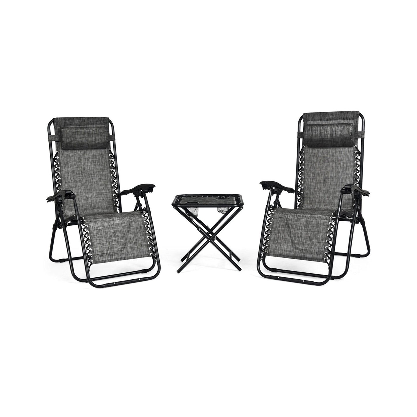 3 Pcs Folding Portable Zero Gravity Reclining Lounge Chairs Table, Gray Patio Conversation Sets   at Gallery Canada