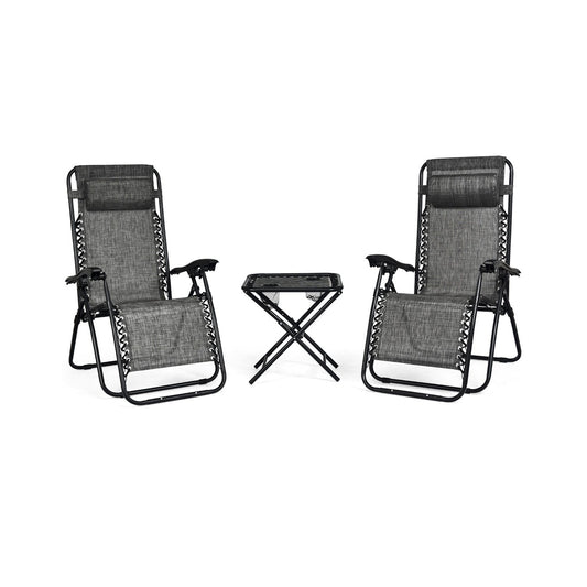 3 Pcs Folding Portable Zero Gravity Reclining Lounge Chairs Table, Gray Patio Conversation Sets   at Gallery Canada