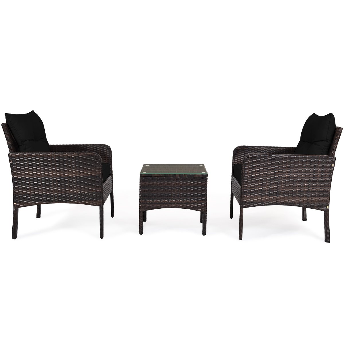 3 Pcs Outdoor Patio Rattan Conversation Set with Seat Cushions, Black Patio Conversation Sets   at Gallery Canada