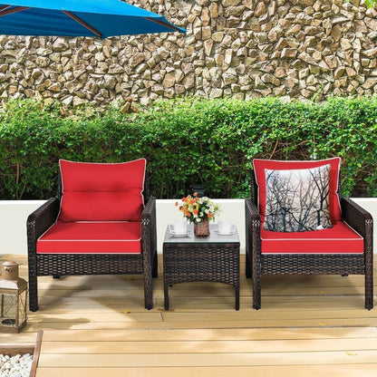 3 Pcs Outdoor Patio Rattan Conversation Set with Seat Cushions, Red Patio Conversation Sets   at Gallery Canada