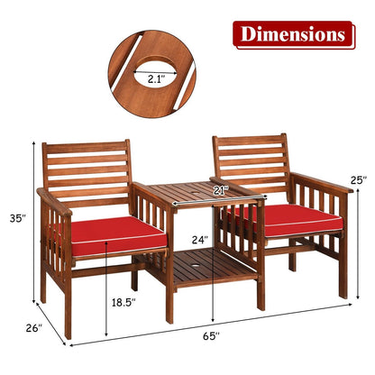 3 pcs Outdoor Patio Table Chairs Set Acacia Wood Loveseat, Red Patio Conversation Sets   at Gallery Canada