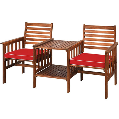 3 pcs Outdoor Patio Table Chairs Set Acacia Wood Loveseat, Red Patio Conversation Sets   at Gallery Canada