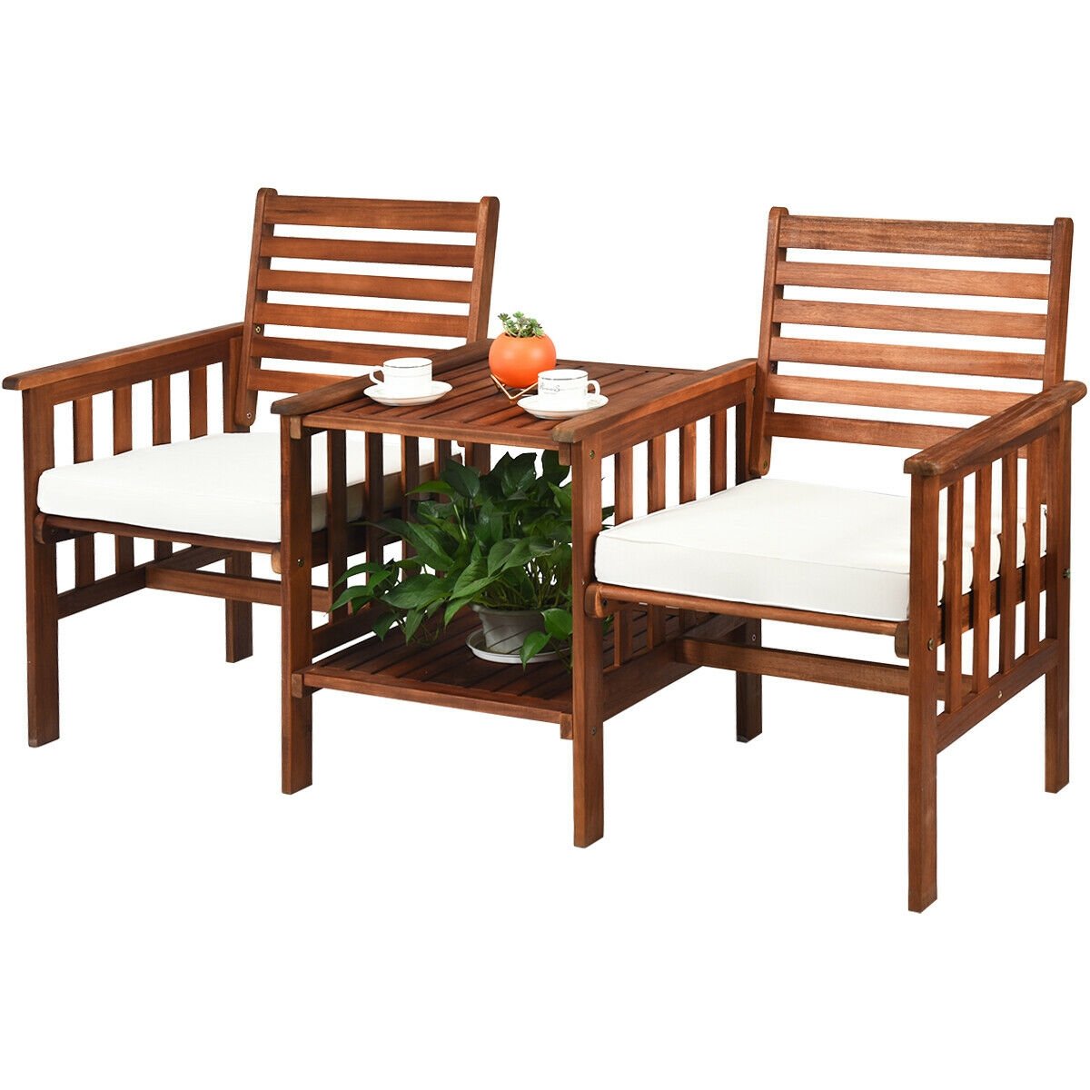 3 pcs Outdoor Patio Table Chairs Set Acacia Wood Loveseat, White Patio Conversation Sets   at Gallery Canada