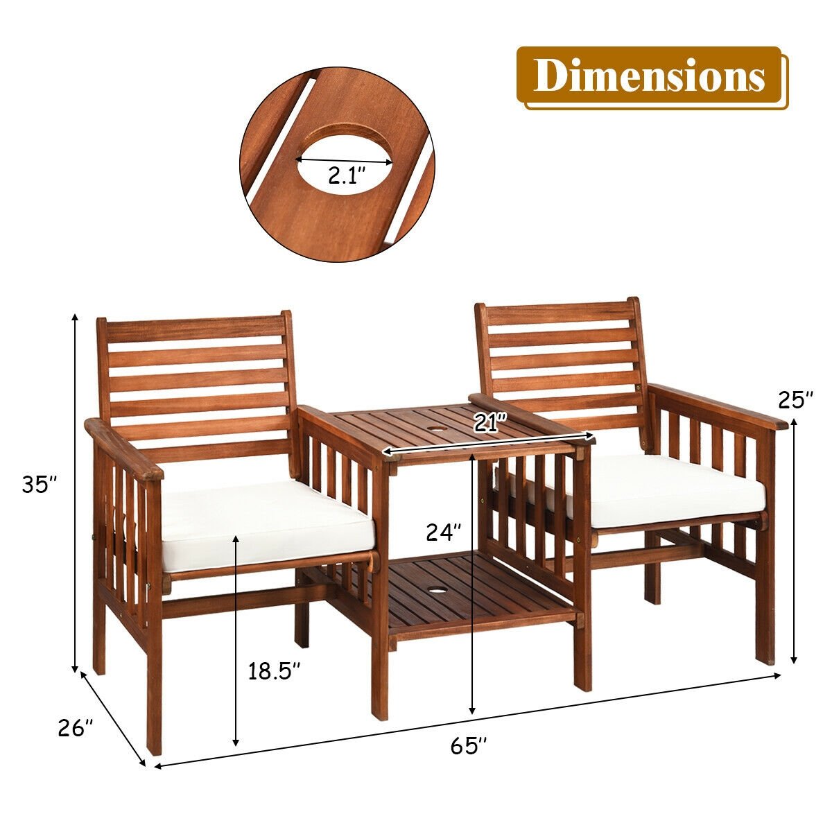 3 pcs Outdoor Patio Table Chairs Set Acacia Wood Loveseat, White Patio Conversation Sets   at Gallery Canada