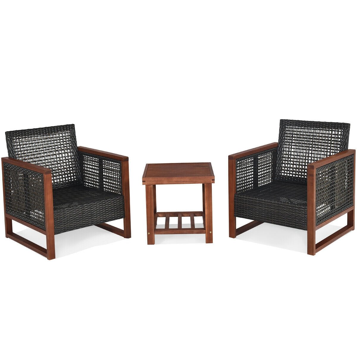 3 Pcs Patio Wicker Furniture Sofa Set with Wooden Frame and Cushion, Beige Patio Conversation Sets   at Gallery Canada