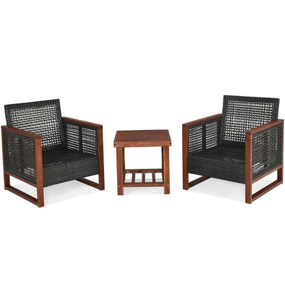 3 Pcs Patio Wicker Furniture Sofa Set with Wooden Frame and Cushion, Beige Patio Conversation Sets   at Gallery Canada