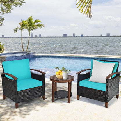 3 Pcs Solid Wood Frame Patio Rattan Furniture Set, Turquoise Patio Conversation Sets   at Gallery Canada